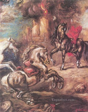 Animal Painting - horses on the run Giorgio de Chirico